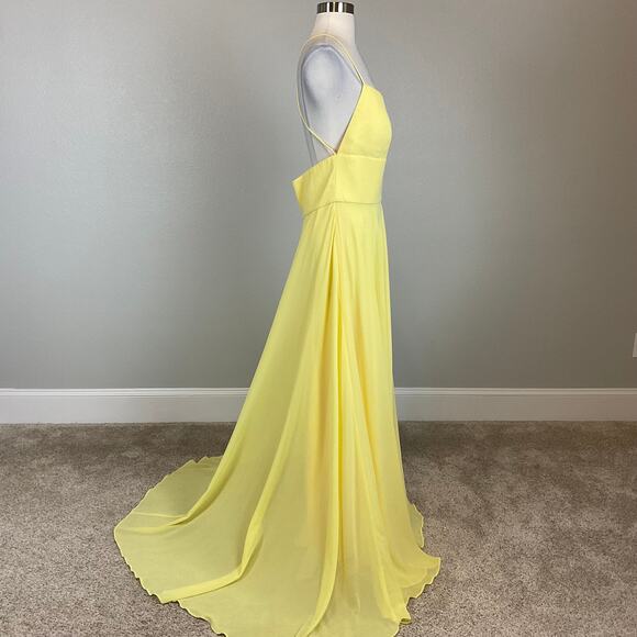 Avery G Backless Chiffon Evening Gown Yellow Size 8 Thigh Slit Long Formal Dress - Picture 4 of 10